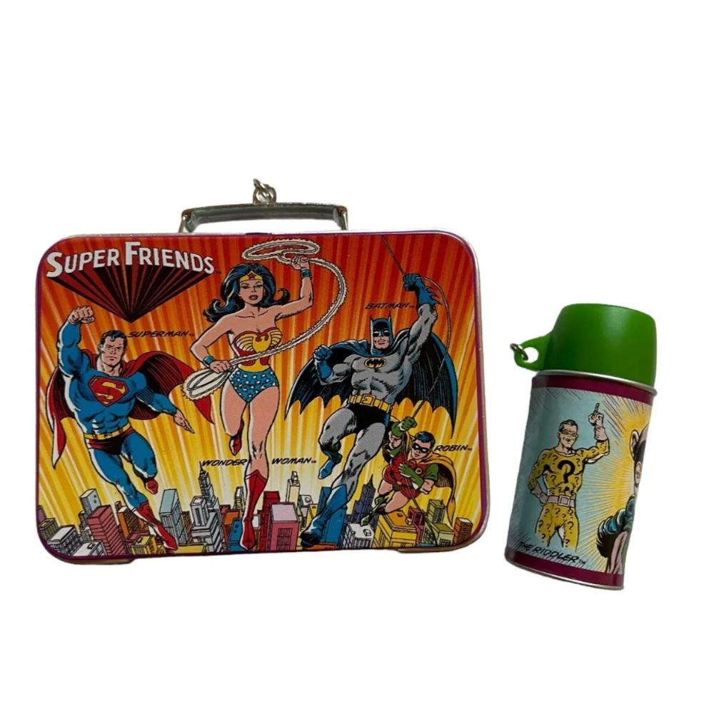 Hallmark Keepsake Super Friends Lunch Box Set (2000) DC Comics with Thermos - Picture 5 of 8